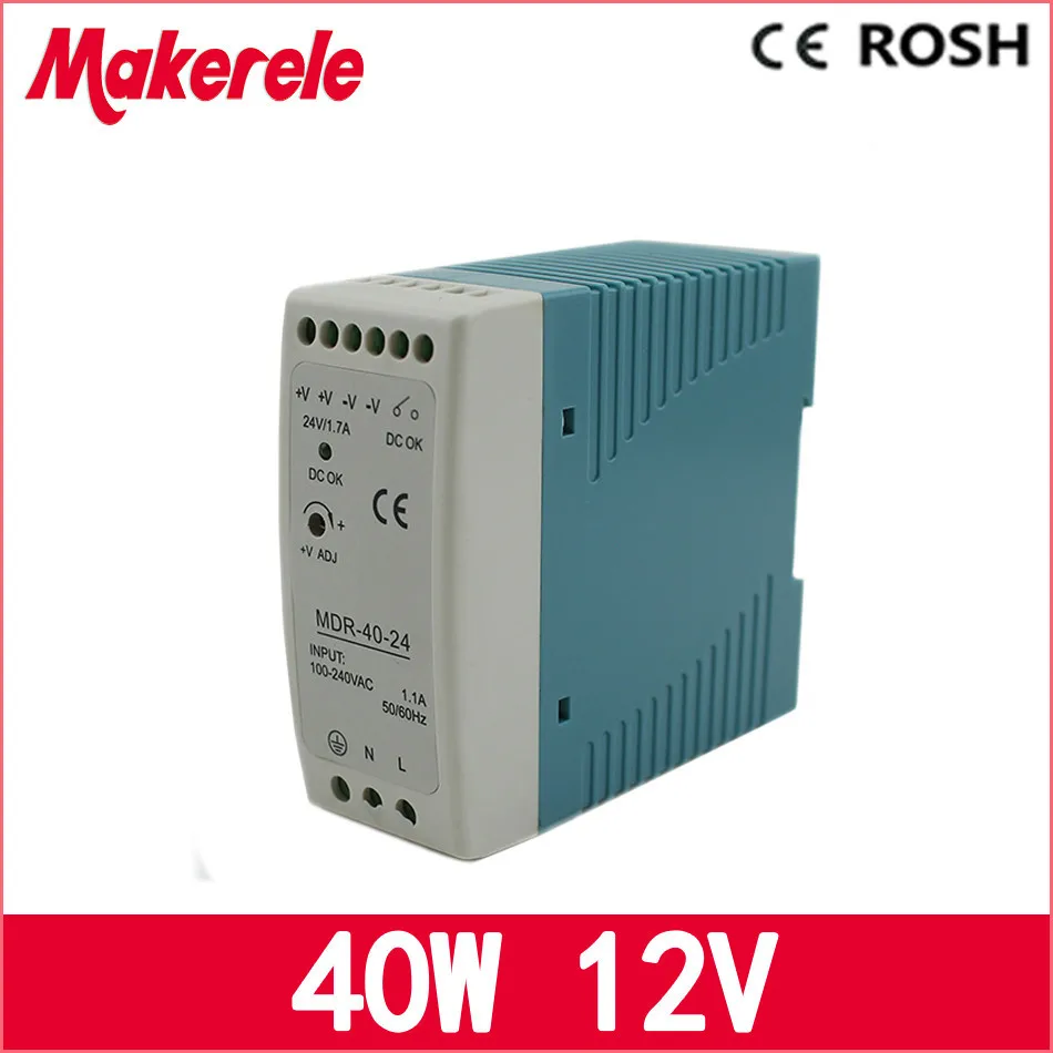 

LED driver 40w Mini Size Power Supply Din Rail ac dc switching power supply 12v 3.4a Mdr-40-12