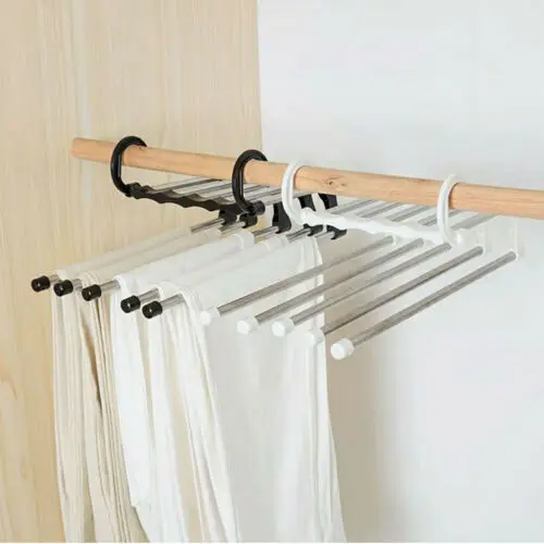 

New Arrival 5 in 1 Pant rack shelves Stainless Steel Multi-functional Wardrobe Magic Hanger
