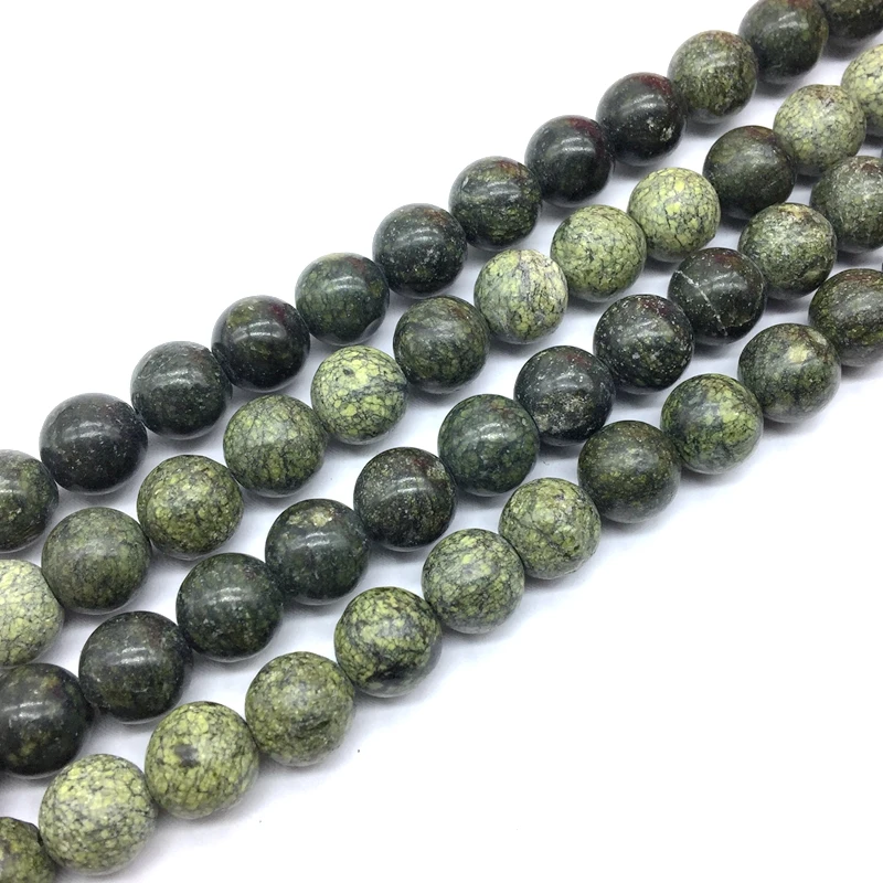 Natural Russian Serpentine Stone Smooth Round Beads Strings 6 mm 8 mm 10 mm 12 mm For DIY Jewelry Making