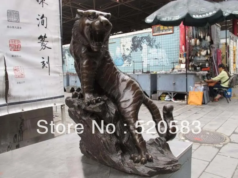 

free 16 Chinese Palace Classic Bronze Copper made Feng SHui Evil Tiger on hill Statue fast