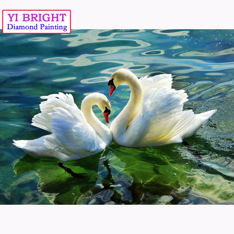 

5D Diy diamond painting cross stitch "Two White Swan" Full Round Diamond embroidery Needlework Rhinestone Mosaic Crafts 1103