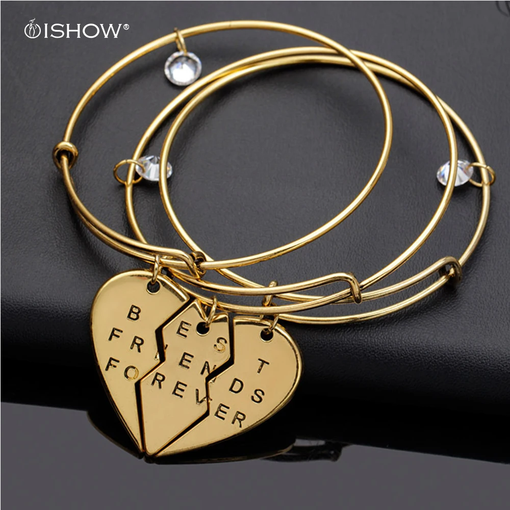 Gold color chain bangles half heart letter partners in crime bracelet