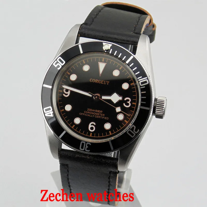 

Corgeut 41mm Men's Black Mechanical Watch Miyota Automatic Mechanical Watch Sapphire Waterproof Belt Watch