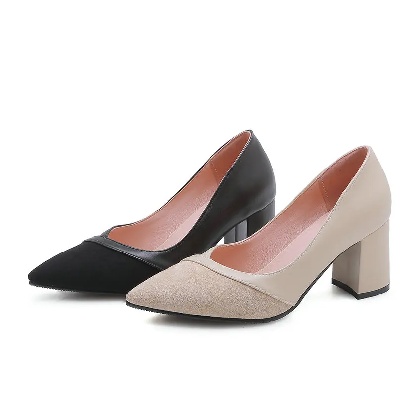 QUTAA/ г. Женская обувь свадебные туфли из флока на платформе, на высоком квадратном каблуке, с острым носком, без застежки, весна-осень женские туфли-лодочки размеры 34-43
