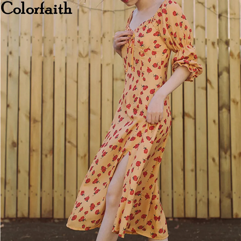Женское винтажное платье Colorfaith длинное Повседневное А силуэта с цветочным