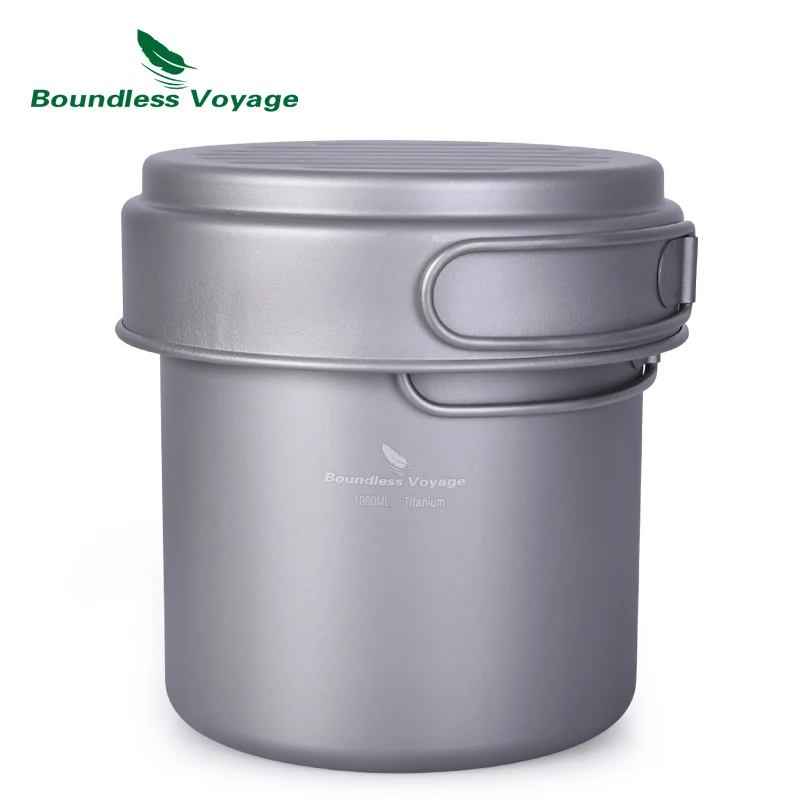 Boundless Voyage Titanium Pot Pan Set con mango plegable al aire libre Camping Picnic mochilero sopa sartén Kit lío