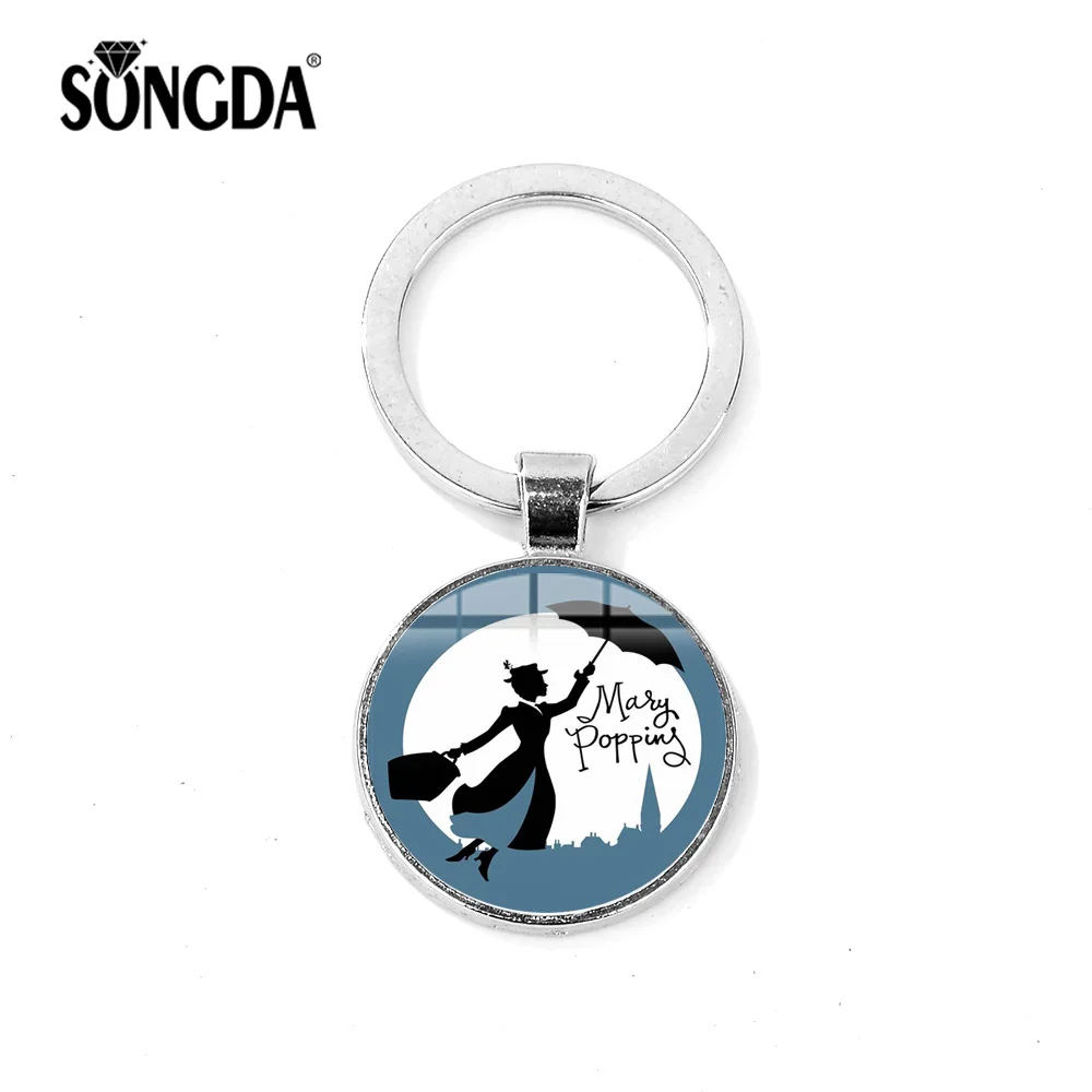 

SONGDA Movie Poster Mary Poppins Keychain Practically Perfect In Every Way Fashion Cartoon Key Ring Glass Photo Cabochon Keyring