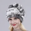 Female Real Genuine Rex Rabbit Fur Cap Russian Winter Knitted Real Rex Rabbit Fur Hat Women Real Rabbit Fox Fur Skullies Beanies 6