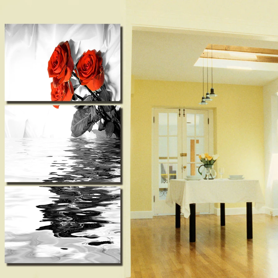 3 Panels The Noble Oil Painting On Canvas Red Roses Flowers Wall Art