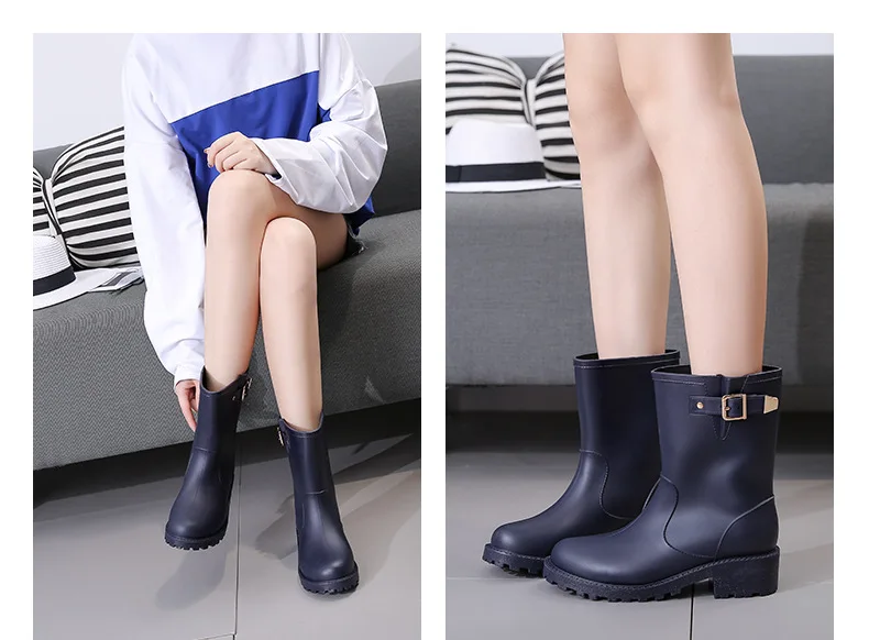 Резиновые сапоги для девочек; водонепроницаемые женские резиновые сапоги с пряжкой; мягкая обувь для дождливой погоды; Нескользящие резиновые сапоги; водонепроницаемая обувь; большие размеры 36-40