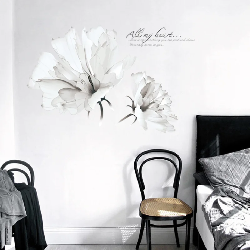 Large Size Europe Simple Style White Flower Wall Stickers Background