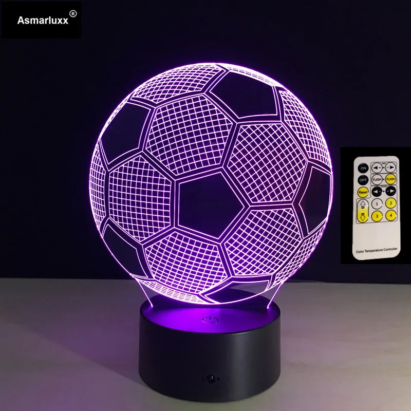 3D Illusion Football Remote Or Touch Control LED Desk Table Night Light 7 Color Touch Lamp kids Fam - 32845768322