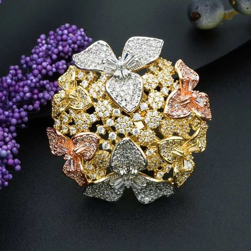

ModemAngel Delicate Flowers 3 Tone Copper Ring for Girls And Women Party Engagement Bridal Jewelry