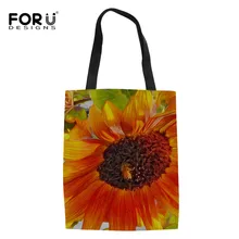FORUDESIGNS/модные женские сумки для шоппинга с 3D рисунком подсолнуха многократного использования холщовые женские сумки через плечо эко сумочки для покупок сумки