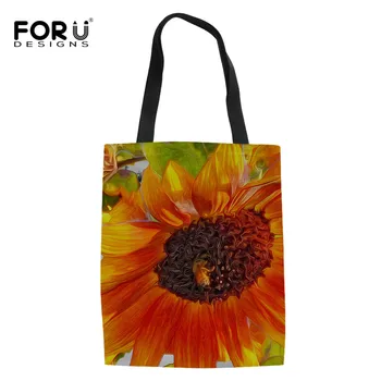 

FORUDESIGNS Fashion 3D Sunflower Pattern Women Shopper Bags Reusable Canvas Ladies Tote Shoulder Bags Eco Shopping Handbags Bags