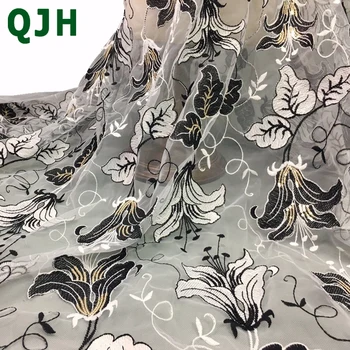 

Latest Exquisite Beaded Embroidery Lace fabric black&white Nigerian tulle DIY High-end fashion women's dress Lace Material