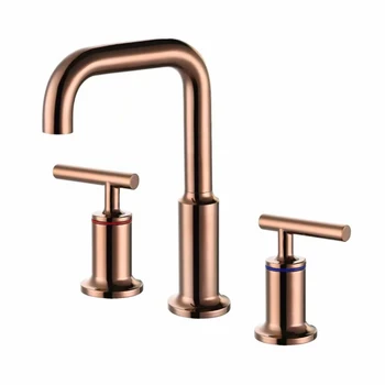 

Rose Glod Basin Faucet Set Double Handle Brass Brushed Gold Bathtub Faucet Hot Cold Water mixer Tap 3 hole Split Faucet 3PCS/set