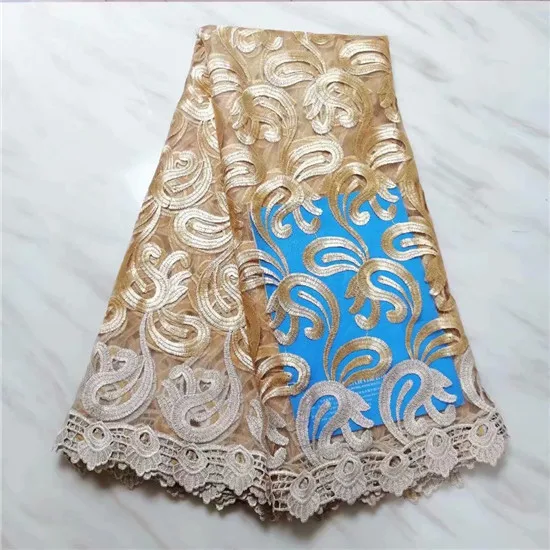 Gold Color African Lace Fabric 2019 High quality Embroidered French Mesh Nigerian Swiss Voile for Dress | Дом и сад