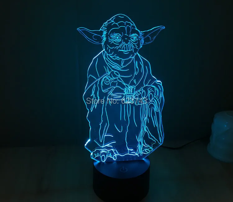 

Free Shipping 1 Piece 3D led Mood Lamp Bulb Lighting 3D Star Wars Master Yoda LED little Dimmable Night Light holiday light