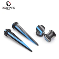 Тела панк 4 шт. акрил синий серый в полоску беруш Туннель Носилки Плоть датчик уха расширитель панк Для мужчин Для женщин серьги ювелирные изделия - изображение