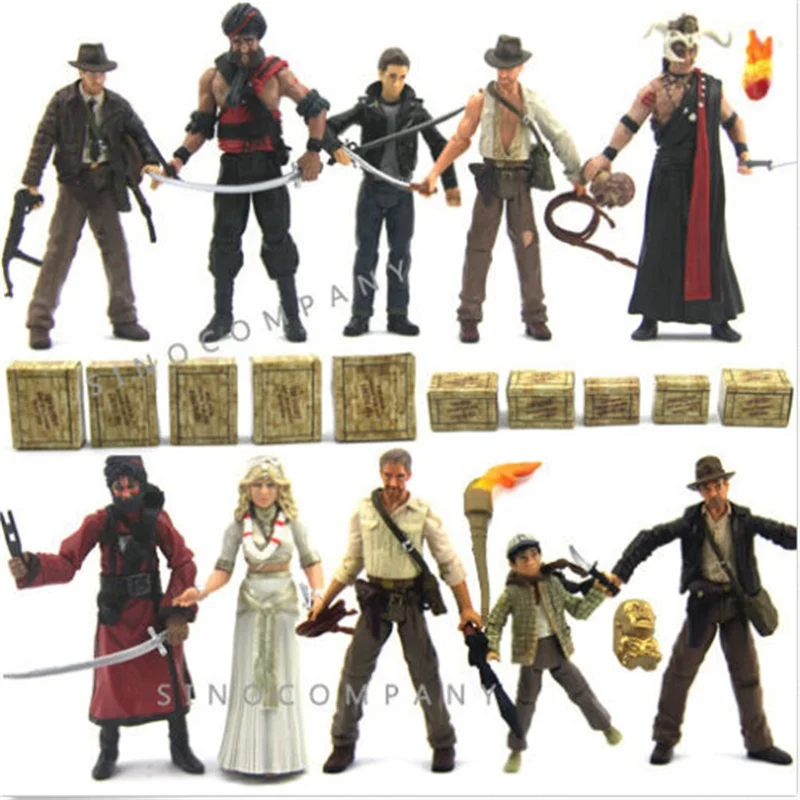 

BIXE Action Figure Doll Toy Lot 10pcs Indiana Jones Temple of Doom Crystal Skull Lost Ark 3.75" Loose Action Figure Set