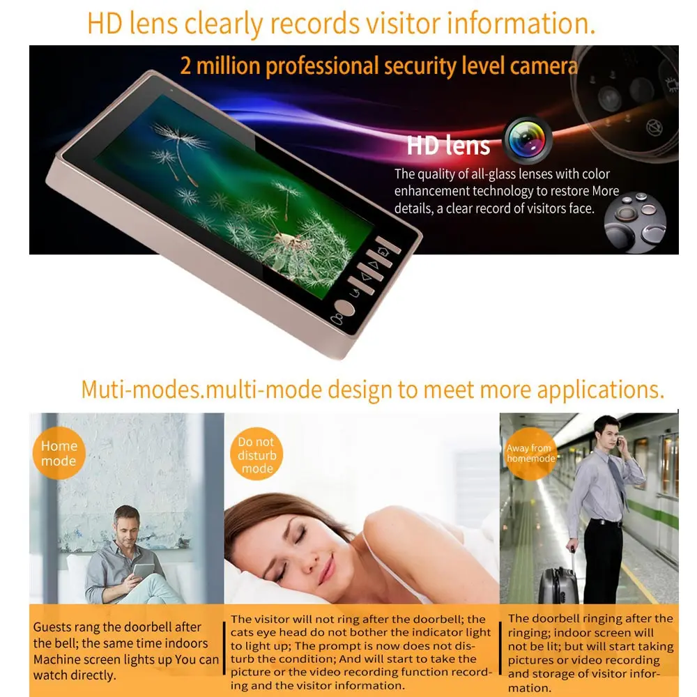 

Smart Visual 4.5 Inch Doorbell Peephole Viewer HD PIR Motion Detection Night Vision Security VM-Dropshipping