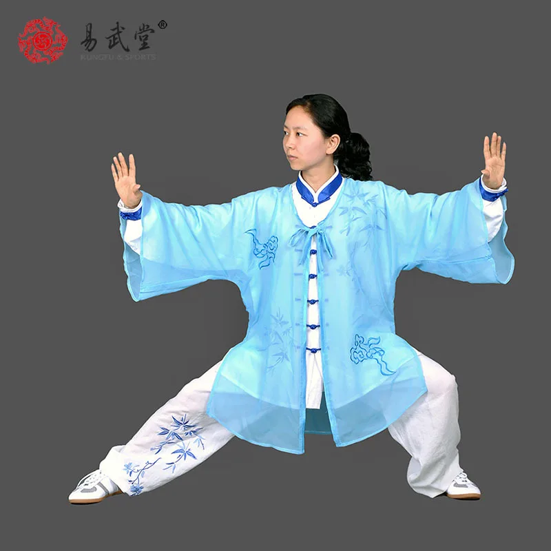 

[yiwutang] tai chi clothing,voile,blue embroidery ,breathable,anti-wrinkle,100%acrylic,chiffon