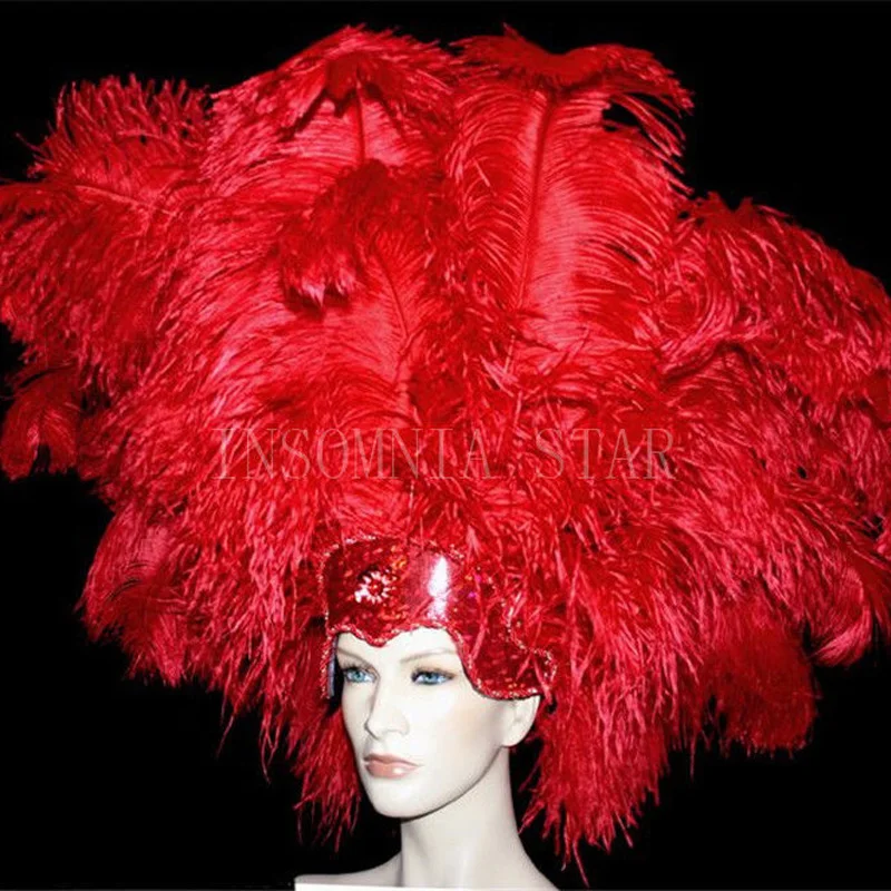 

100pcs big pole 100% natural Ostrich Feather 20-80CM/8-32Inch dyed red for party mask headdress clothing accessories