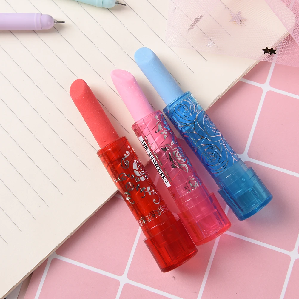 

1Pcs 9cm*3cm Cute Lipstick Eraser Students Eraser Rubber Stationery Kid Gift Toy Color Random