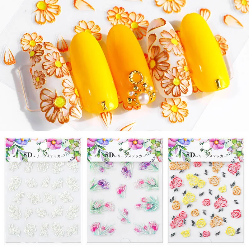 

5D Engraved Nails Sticker Flower Template Decals Tool DIY Manicure Decor Tools SK88