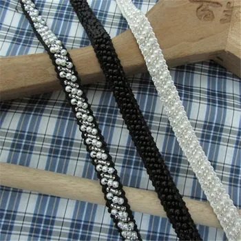 

10yards Handmade 1cm black and white Rhinestone Beaded Sew on Lace Trim accessories applique lace patches for false collar lace
