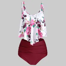 Женский купальник размера плюс с завышенной талией, Цельный купальник с поясом, женский купальник из двух частей с изображением рыбы, женский купальник с листьями лотоса, розовый купальник A30515