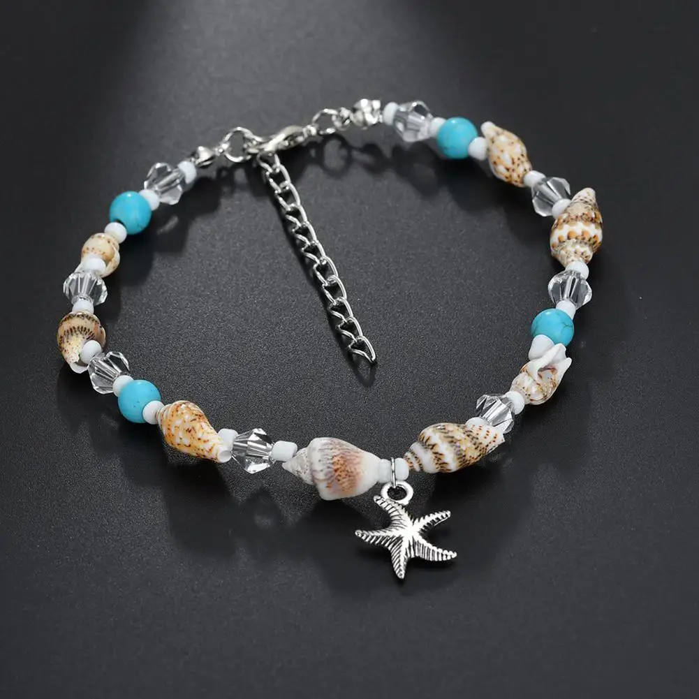 

Conch Shell Faux Turquoise Beaded Starfish Charm Lady Anklet Ankle Bracelet hot