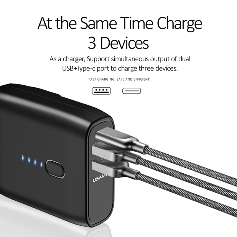 USAMS 5000mah power Bank 2 в 1 EU/US складная вилка USB зарядное устройство Быстрая зарядка