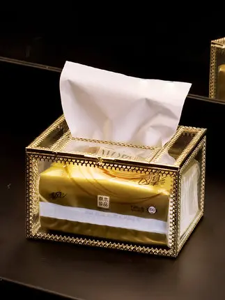 Европейская прямоугольная стеклянная металлическая коробка для ткани гостиной дома обеденного стола отеля KTV бумажная коробка для хранения полотенец декоративные аксессуары