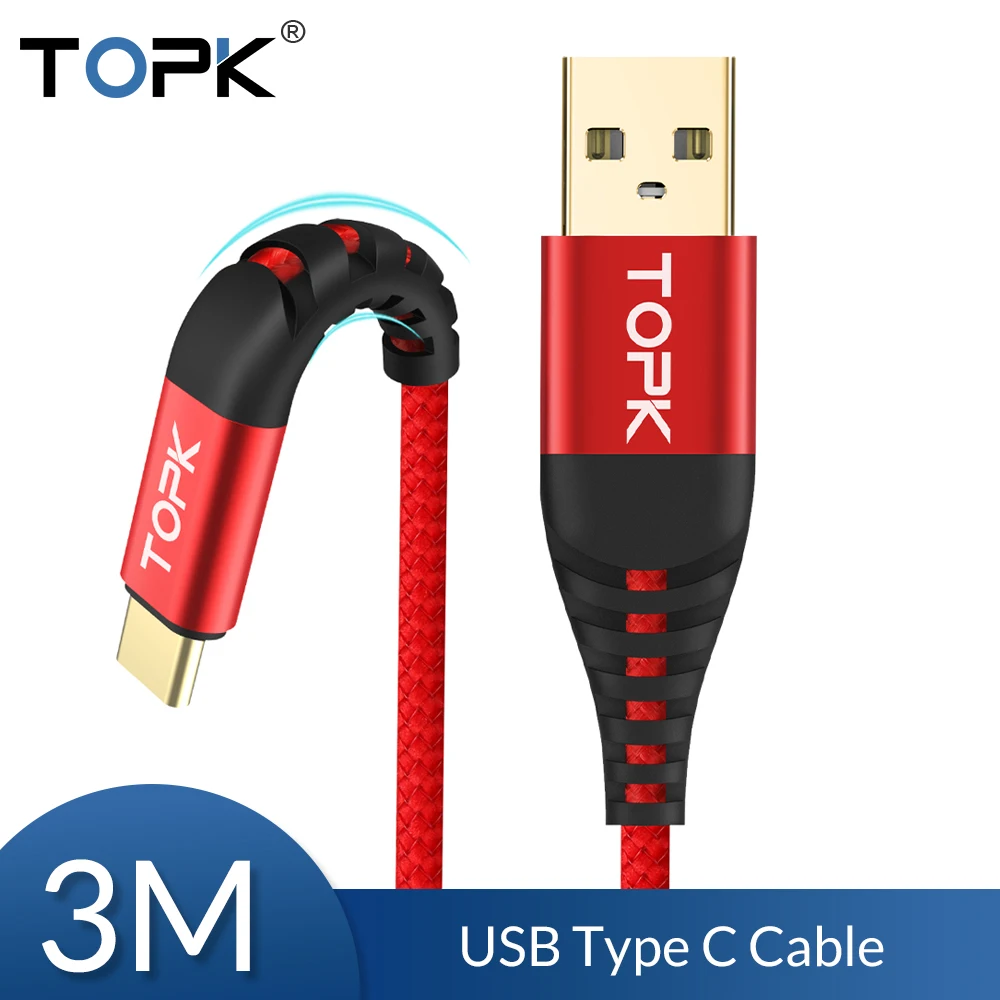 

TOPK USB Type C Cable 3m for Samsung S9 S8 USB C Mobile Phone Fast Charging Type C Cable for Oneplus 6t Xiaomi Redmi note 7 Mi 9