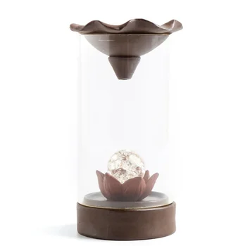 

LED light crystal ball incense holder censer ceramic backflow incense burner with acrylic cover home office decoration LF187