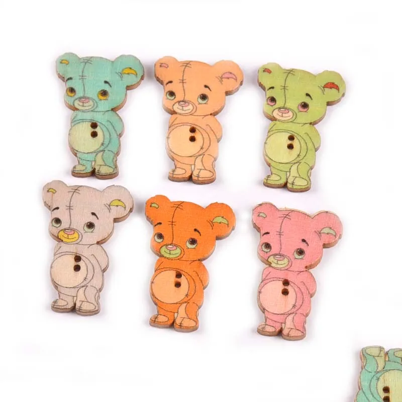 25 шт. разноцветные плоские деревянные пуговицы с медведем для детской одежды ручной работы, скрапбукинг, рукоделие, аксессуары для шитья M1589