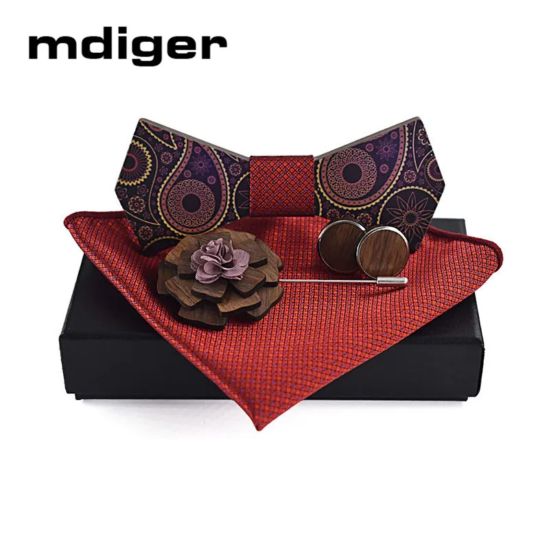 

Mdiger Wooden bow Tie Set Handkerchief Bowtie Lapel Pin Cufflinks Necktie Cravate Homme Noeud Papillon Man Corbatas