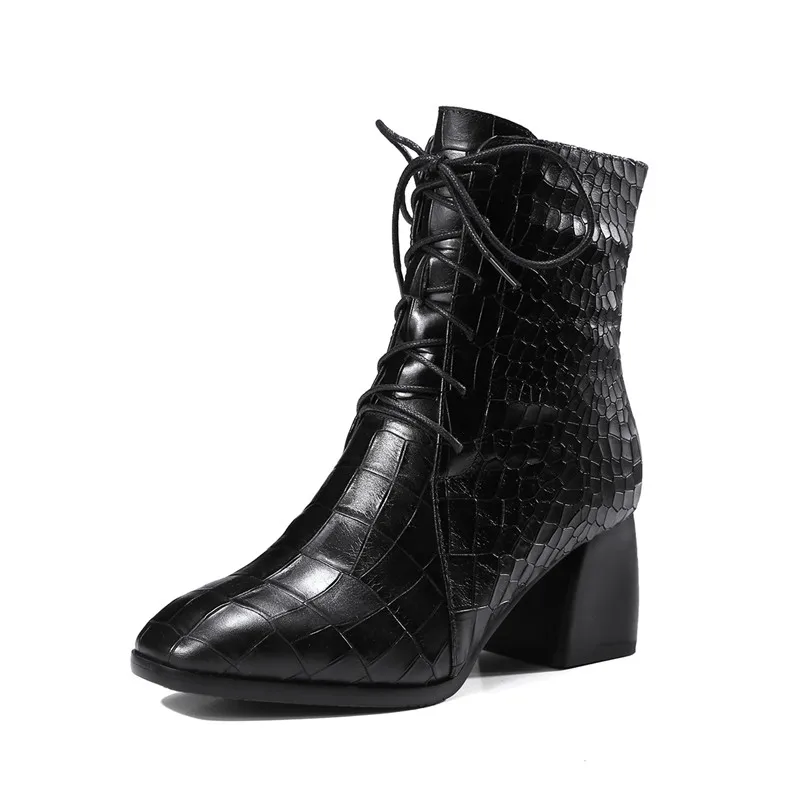 

LOVEXSS Woman Autumn Winter Cross Tied Ankle Boots Fashion Plus Size 34 42 Martin Boots Black Peacock Blue High Heeled Shoes