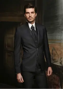 

Custom Made Groom Tuxedo Black Groomsmen Mandarin Lapel Wedding/Dinner Suits Best Man Bridegroom (Jacket+Pants+Tie+Vest) B446