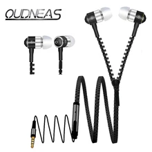 Metal Zipper Nylon line 3.5mm In-Ear EarPhones Stereo Headsets Bass Earbuds ear phone With Microphone For a Mobile Phone PC MP3