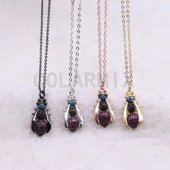 

Wholesale micro pave cute tiny Zircon long wing Bugs pendant necklace inset pendant necklace jewelry Chain necklace 3748