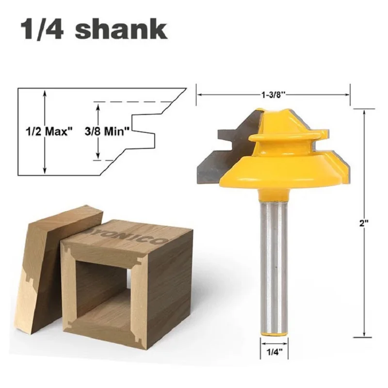 

1pc 8mm 6.35mm 1/4" Shank 45 Degree Small Lock Miter Wood Router Bits Tungsten Carbide Cutters For Wood Woodworking Tools