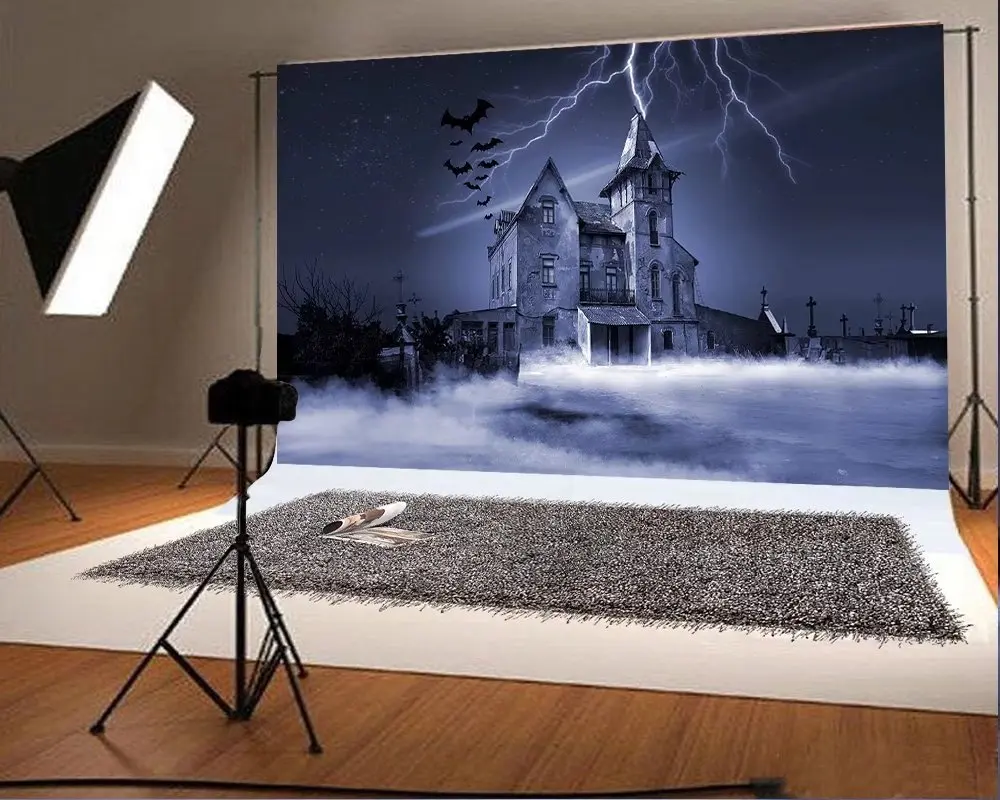 

scary haunted Thriller abandoned castle Bats backdrops Vinyl cloth High quality Computer print Halloween Backgrounds