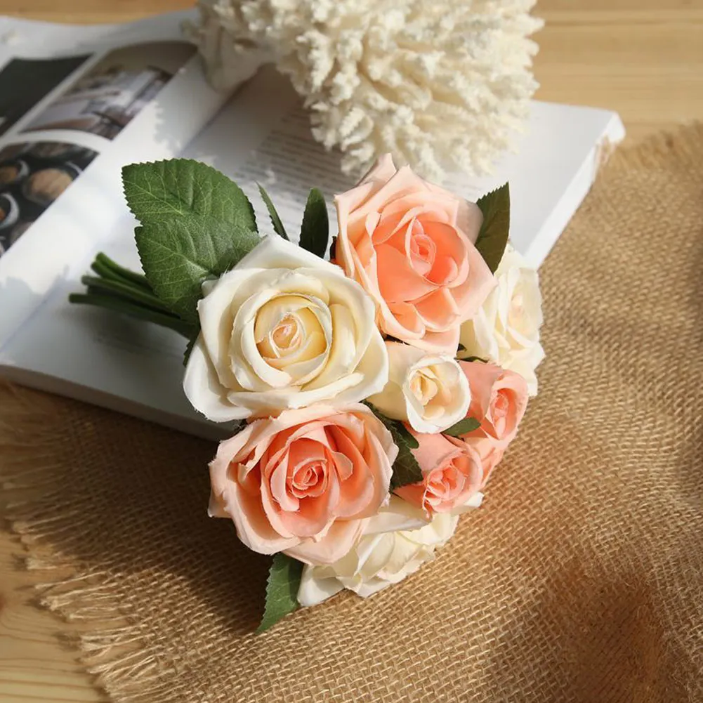 Wedding Decoration Bridal Bouquet Fake Rose Flowers Silk Real Touch Artificial Flowers for Home Garden Decoration 6 Colors