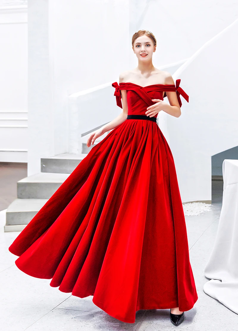 Ssyfashion элегантное платье с вырезом "лодочка" кружево на спине пол-Длина велюр красные вечерние платья на заказ Выходные туфли на выпускной бал вечернее платье для девочек, Vestidos De Fiesta