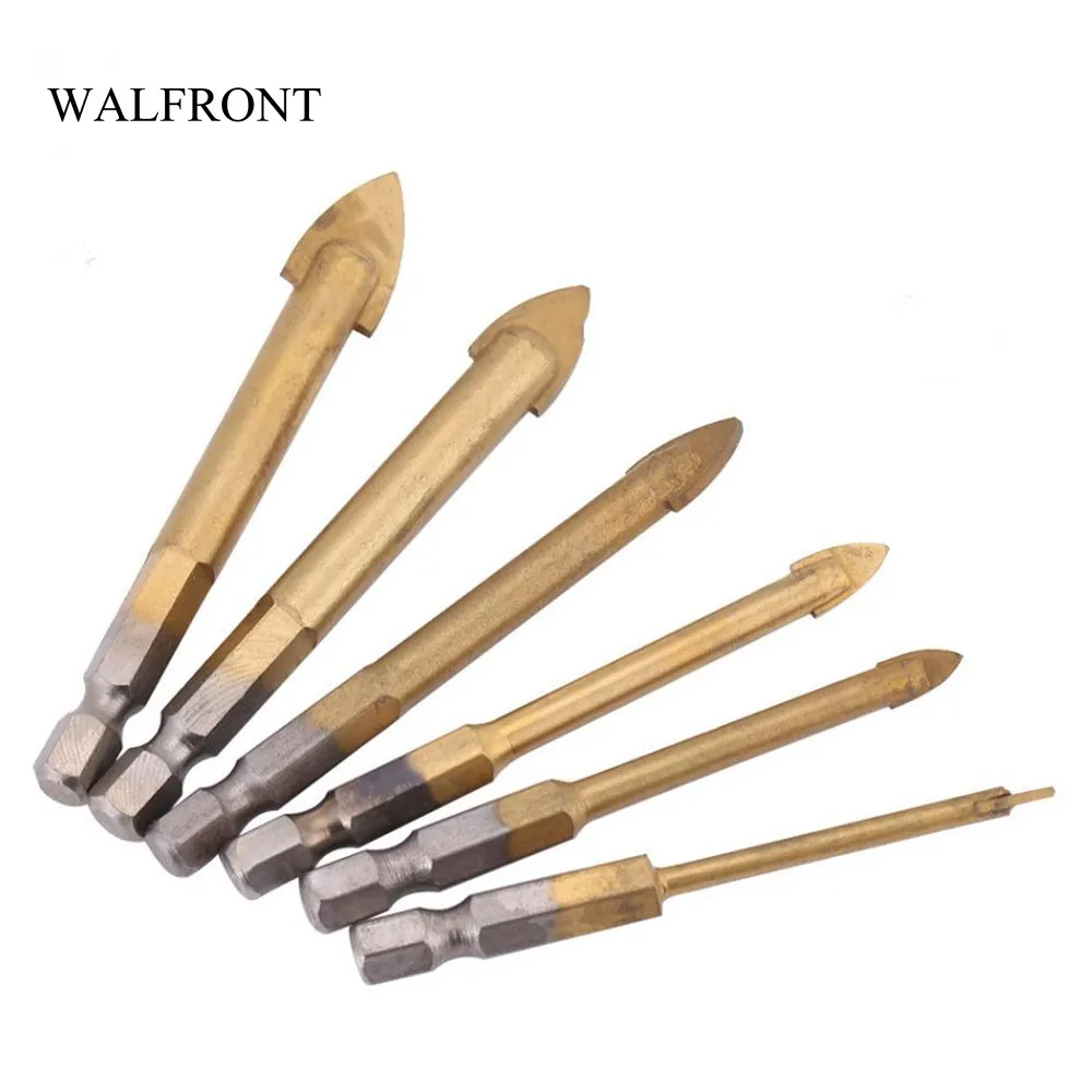 WALFRONT 6pcs/Lot Glass Drill Bit Titanium Plated Hex Point Head Marble