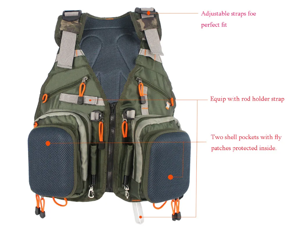 Colete de Pesca com Mosca Ajustável dos Homens Multifuncionais ao ar Nova Pacote Bolsos Livre Caça Pesca Malha Colete Peixe Mochila Saco Acessório 10 High Quality Esporte e Lazer