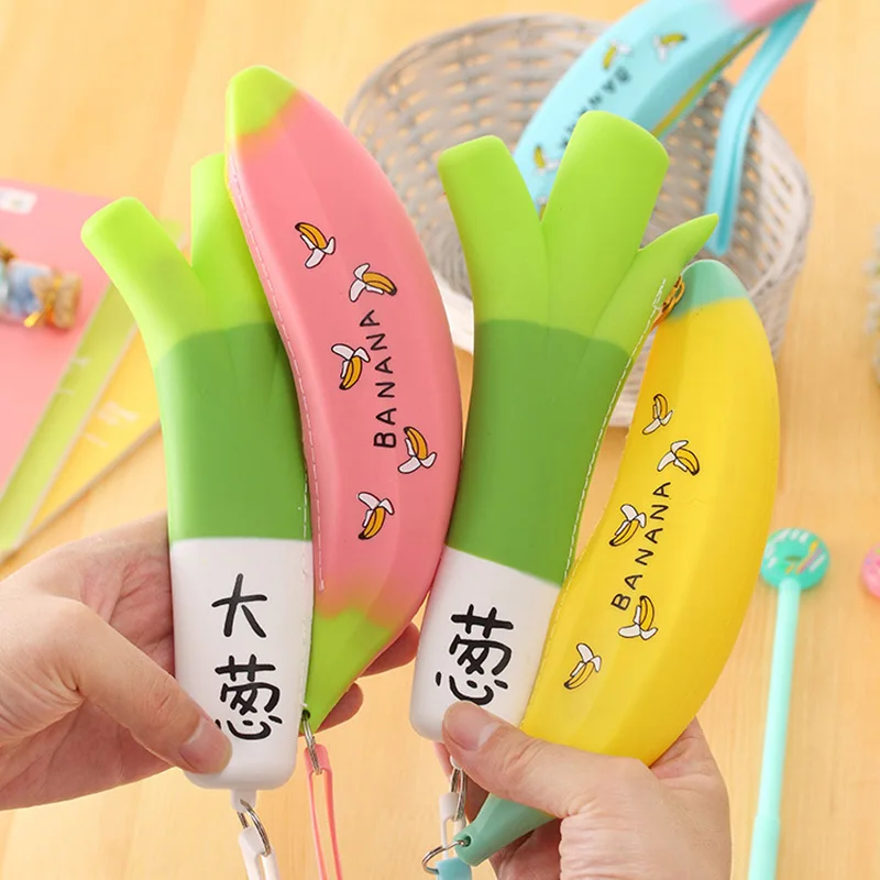 Big Banana Pencil Case Kawaii Fruit Pencil Bag Cute Silicone Pen Cases
